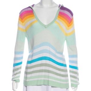 Mara Hoffman mint green & multicolor striped lightweight hoodie sweater. Size S.